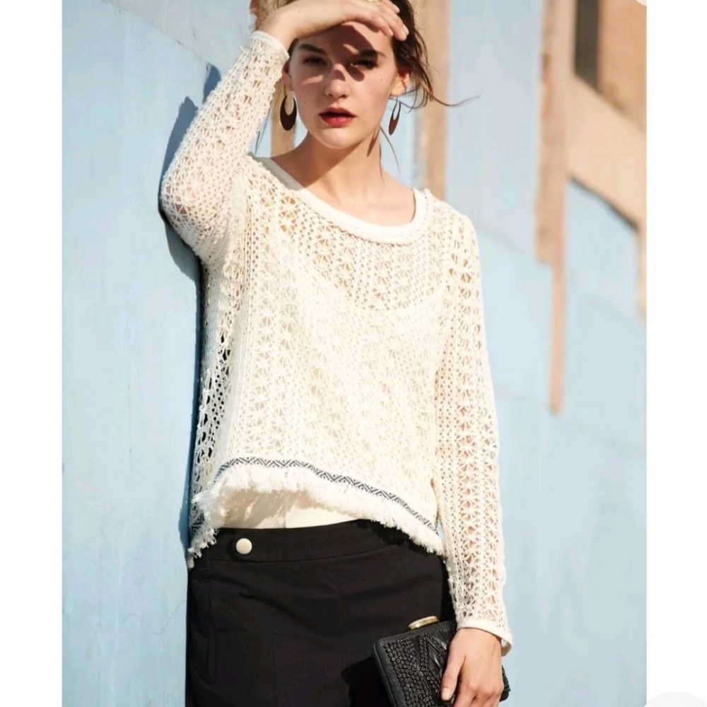 Anthropologie Akemi + Kin Franja Pullover Boho Fringe, Size  Medium